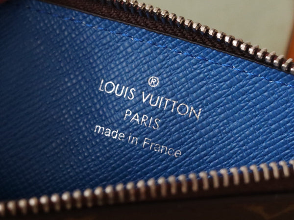 Porta carte con cerniera LV in tela monogramma blu e pelle di vitello 224122