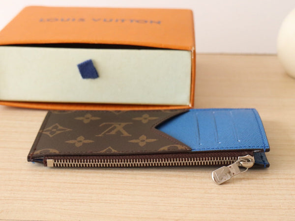 Porta carte con cerniera LV in tela monogramma blu e pelle di vitello 224122