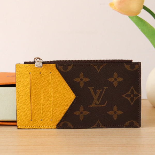 Porta carte con cerniera LV in tela monogramma gialla e pelle di vitello 224123