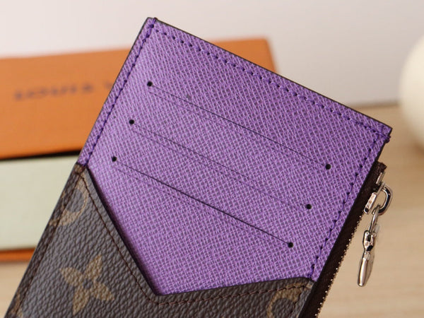 Porta carte con cerniera LV in tela monogramma viola e pelle di vitello 224124