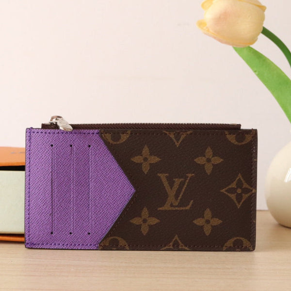 Porta carte con cerniera LV in tela monogramma viola e pelle di vitello 224124