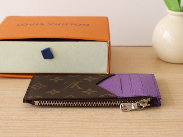 Porta carte con cerniera LV in tela monogramma viola e pelle di vitello 224124