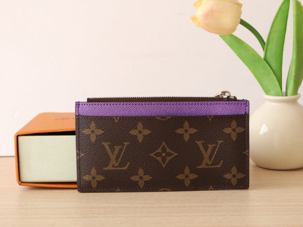 Porta carte con cerniera LV in tela monogramma viola e pelle di vitello 224124