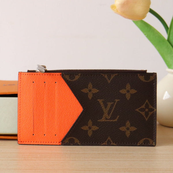 Porta carte con cerniera LV in tela monogramma arancione e pelle di vitello 224125