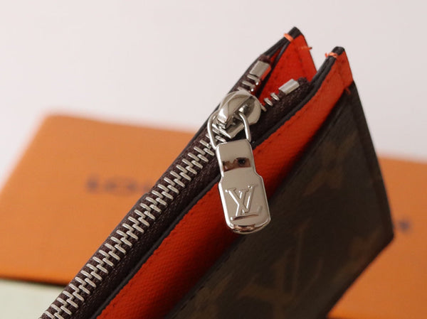 Porta carte con cerniera LV in tela monogramma arancione e pelle di vitello 224125
