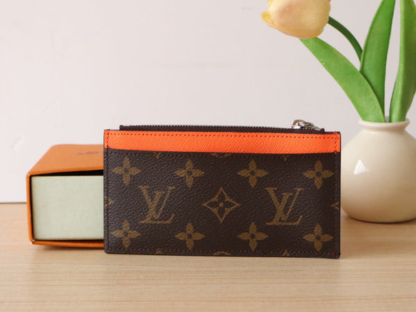 Porta carte con cerniera LV in tela monogramma arancione e pelle di vitello 224125