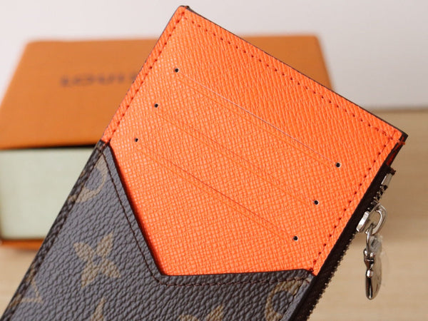 Porta carte con cerniera LV in tela monogramma arancione e pelle di vitello 224125