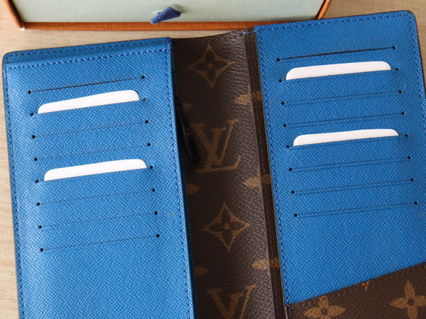 Portafoglio LV M81538 Brazza in tela monogramma blu e pelle di vitello 224094