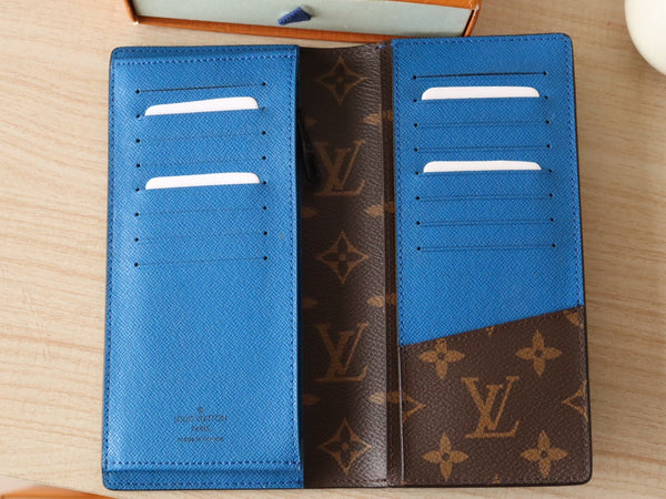 Portafoglio LV M81538 Brazza in tela monogramma blu e pelle di vitello 224094