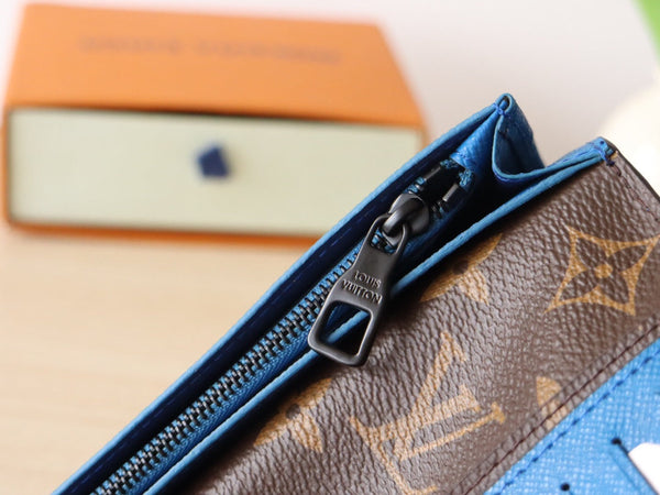 Portafoglio LV M81538 Brazza in tela monogramma blu e pelle di vitello 224094