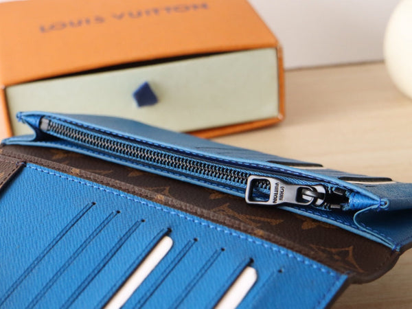 Portafoglio LV M81538 Brazza in tela monogramma blu e pelle di vitello 224094