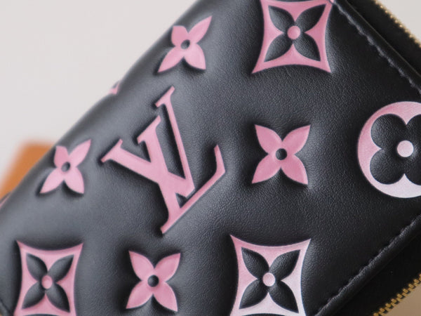 LV x TM Lou Wallet 11.5cm Black Pink Monogram Embossed Lambskin GHW