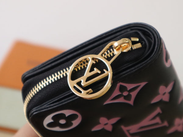 LV x TM Lou Wallet 11.5cm Black Pink Monogram Embossed Lambskin GHW