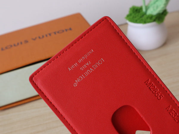 LV Porte-Cartes Magnet Marrone Rosso Tela Monogramma e Pelle di Vacchetta
