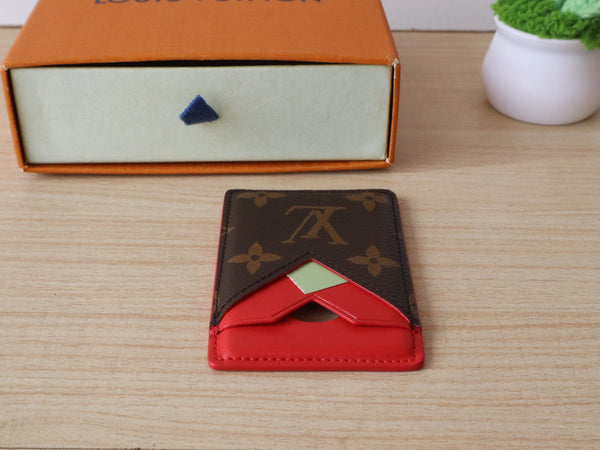 LV Porte-Cartes Magnet Marrone Rosso Tela Monogramma e Pelle di Vacchetta