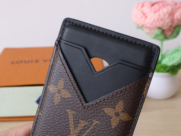 LV Porte-Cartes Magnet Marrone Nero Tela Monogram e Pelle di Vacchetta