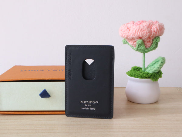 LV Porte-Cartes Magnet Marrone Nero Tela Monogram e Pelle di Vacchetta