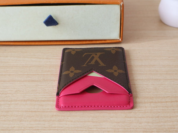 LV Porte-Cartes Magnet Marrone Rosa Tela Monogramma e Pelle di Vacchetta
