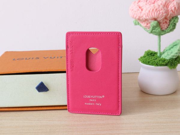 LV Porte-Cartes Magnet Marrone Rosa Tela Monogramma e Pelle di Vacchetta