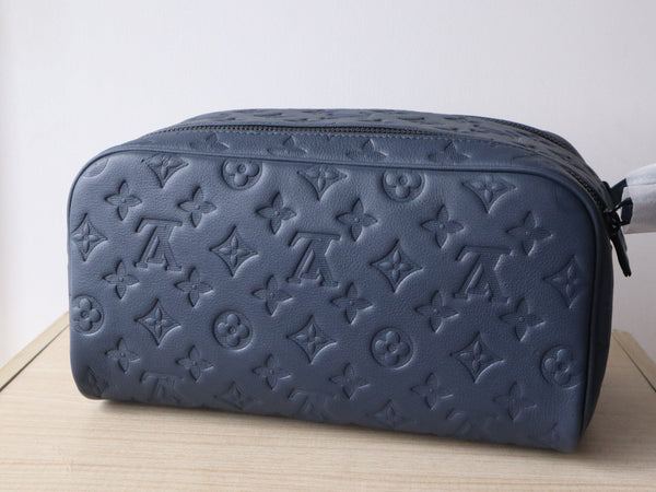 LV Dopp Kit Toiletry Bag Navy Blue Monogram Calfskin & Cowhide247596
