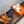 HM 26s Kazimir Sandal In Caramel Brown Calfskin And Orange Fabric