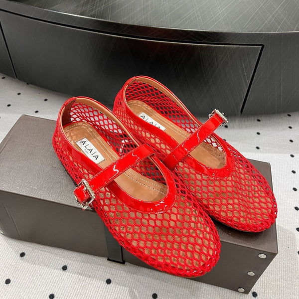 ballerina alaia in rete rossa in pelle di agnello