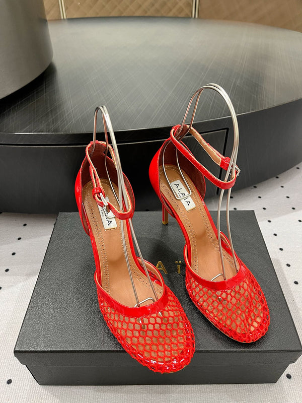 Décolleté Alaila High Fishnet 90mm in tessuto a rete rosso 954854
