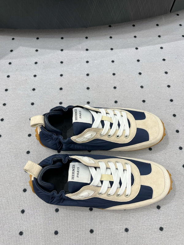 HM Sneaker 10mm In Deep Blue Mix Beige Suede And Windbreaker Fabric 954750