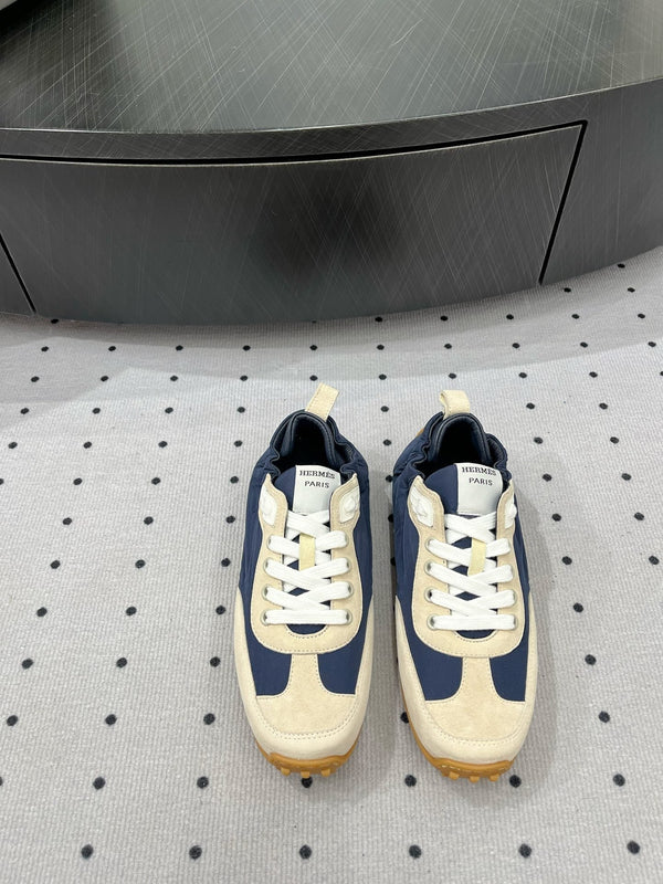 HM Sneaker 10mm In Deep Blue Mix Beige Suede And Windbreaker Fabric 954750