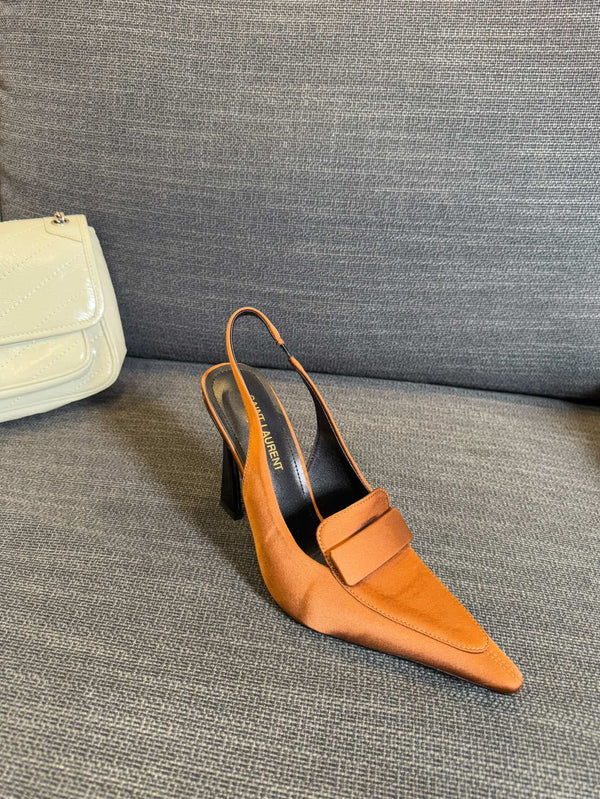 POINTED-TOE SLINGBACK PUMPS IN TANGELO ORANGE SILK