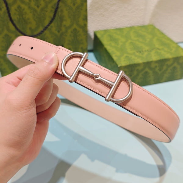 GG 3.0 Horsebit-Detailed Belt Pink Sliver Smooth Leather 200193