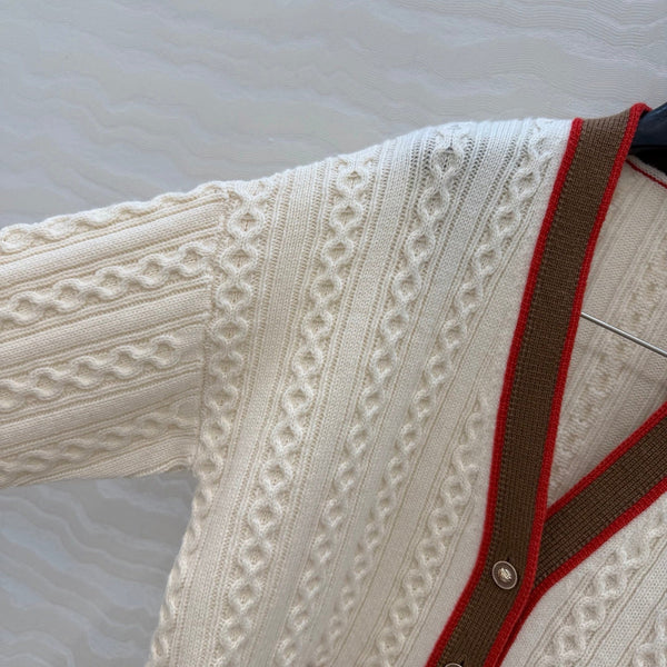 Cardigan CC Printemps 26 Laine Blanc Marron Rouge 342796