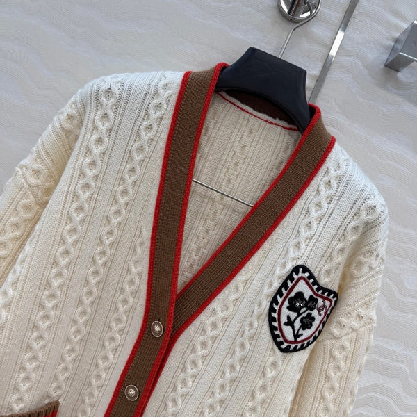 Cardigan CC Printemps 26 Laine Blanc Marron Rouge 342796