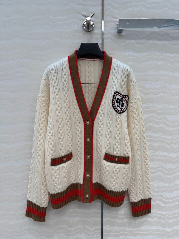 Cardigan CC Printemps 26 Laine Blanc Marron Rouge 342796