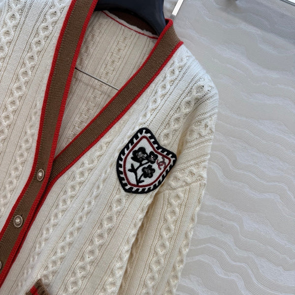 Cardigan CC Printemps 26 Laine Blanc Marron Rouge 342796