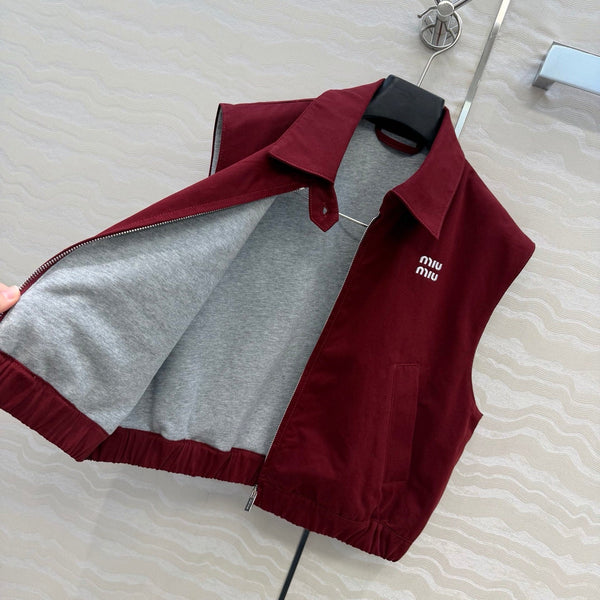 Miu PE26 Gilet en popeline délavée coton rouge amarante 346166
