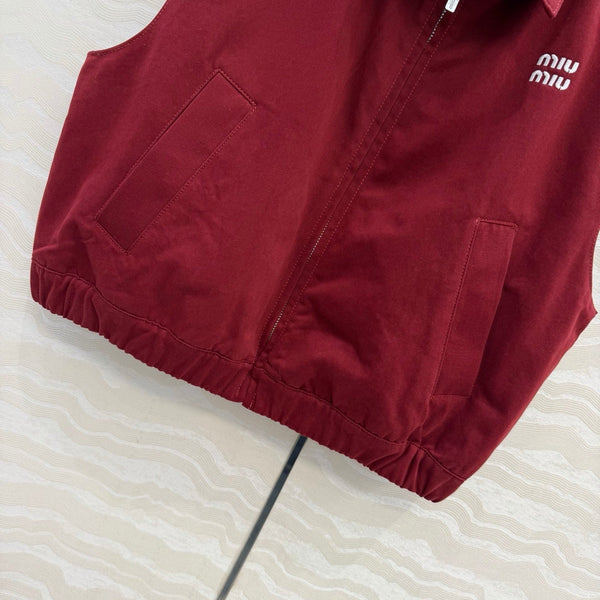 Miu PE26 Gilet en popeline délavée coton rouge amarante 346166