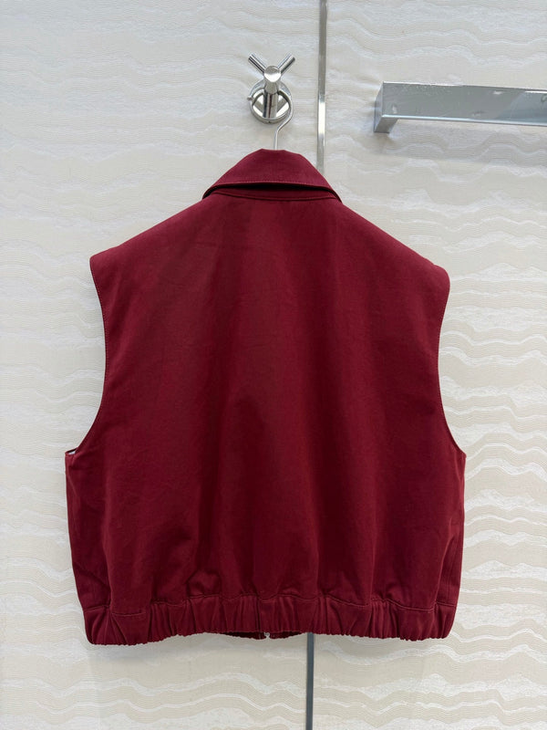 Miu PE26 Gilet en popeline délavée coton rouge amarante 346166