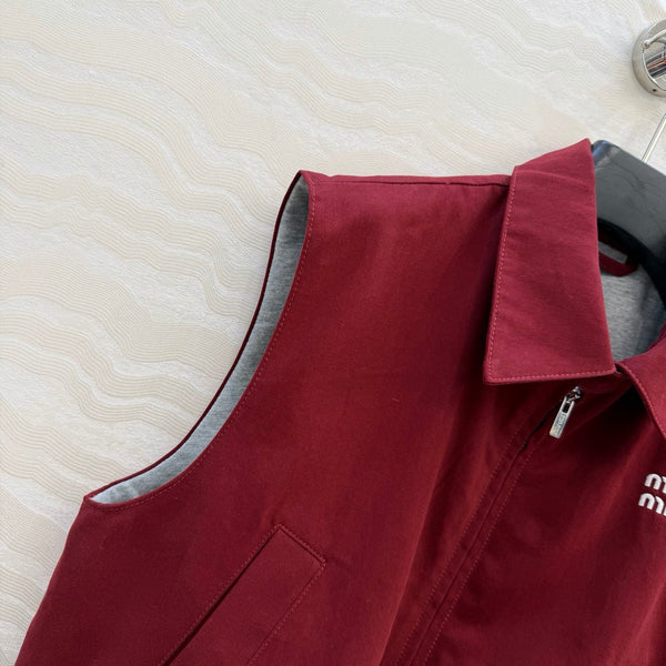 Miu PE26 Gilet en popeline délavée coton rouge amarante 346166