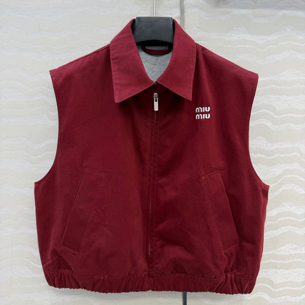 Miu PE26 Gilet en popeline délavée coton rouge amarante 346166