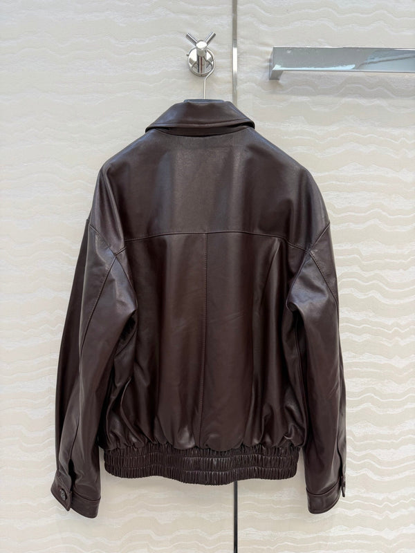Miu SS26 Nappa Leather Blouson Jacket Marrone Lambskin 348080
