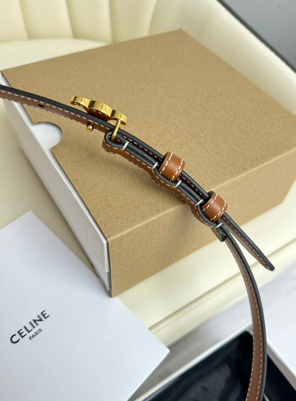 CEL Gold Buckle 13mm Belt Brown Cowhide 179728