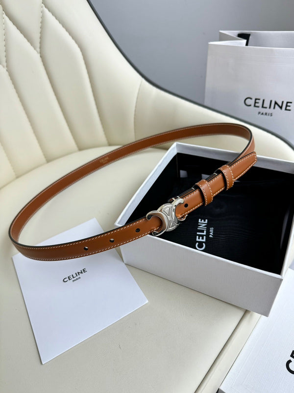 MINI TRIOMPHE BELT 13 MM BRONZE BROWN LEATHER SILVER HARDWARE