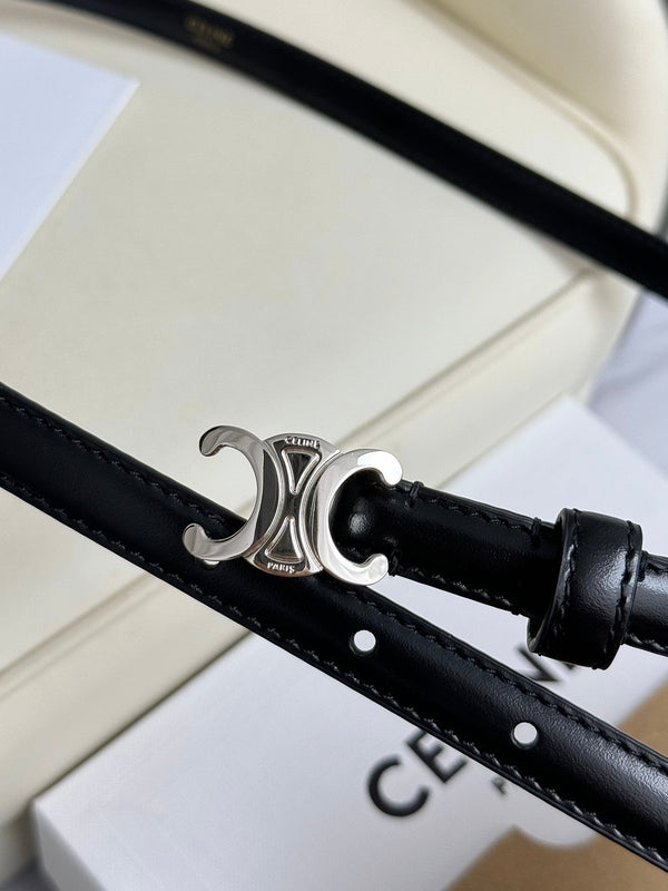 CEL Silver Buckle 13mm Belt Black Cowhide 179726