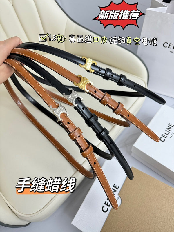 MINI TRIOMPHE BELT 13 MM BLACK LEATHER GOLD HARDWARE