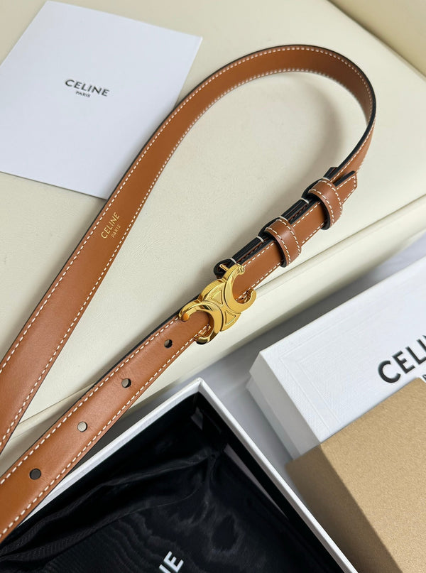 SMALL TRIOMPHE BELT 18 MM BRONZE BROWN LEATHER GOLD HARDWARE