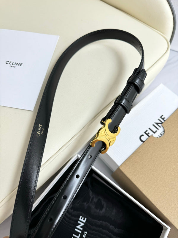 SMALL TRIOMPHE BELT 18 MM BLACK LEATHER GOLD HARDWARE