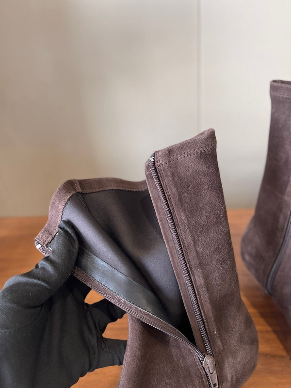 The Row 2025 Heel Ankle Boot Dark Brown Suede 561610