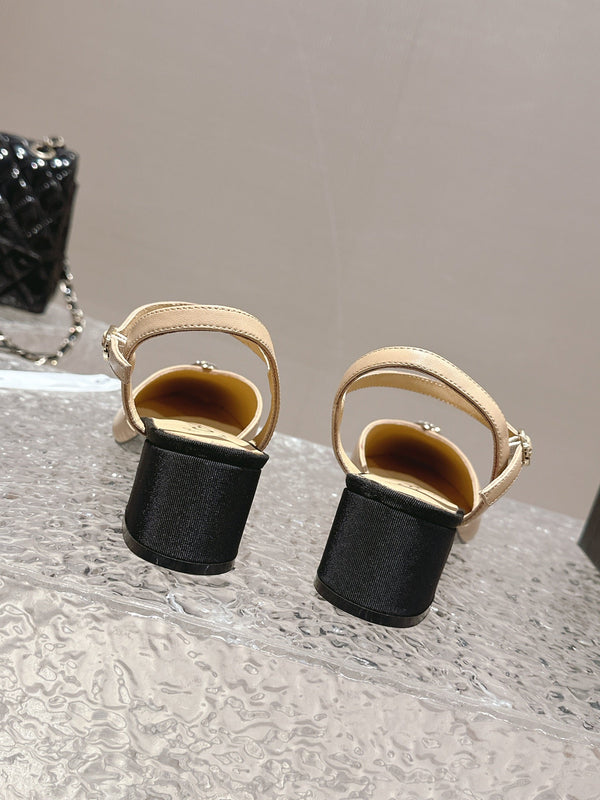 slingbacks 45 beige black lambskin grosgrain