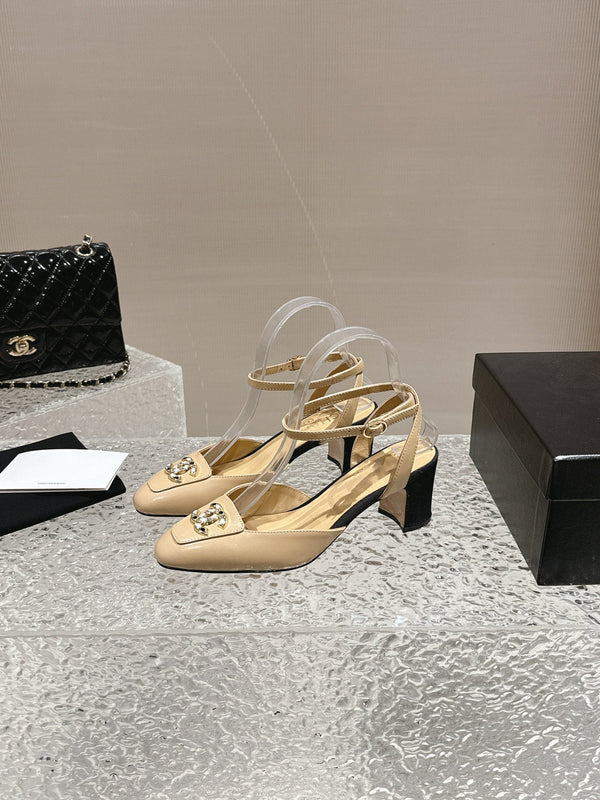 slingbacks 60 beige black lambskin cc logo